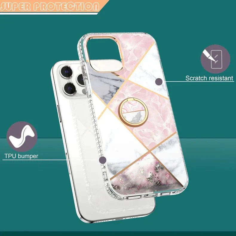 TPU Soft Edge Glossy Marble Texture Hard Phone Back Case for Apple iPhone