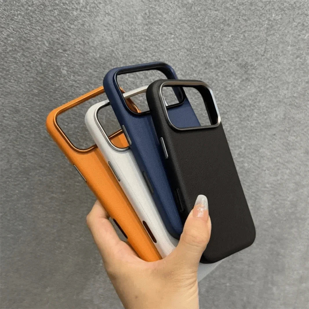 Vegan Leather Metal Button Case for iPhone 17 Air