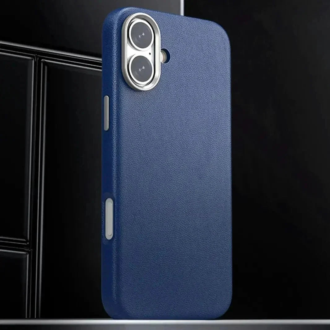 Vegan Leather Metal Button Magsafe Case for iPhone 15 Pro Max