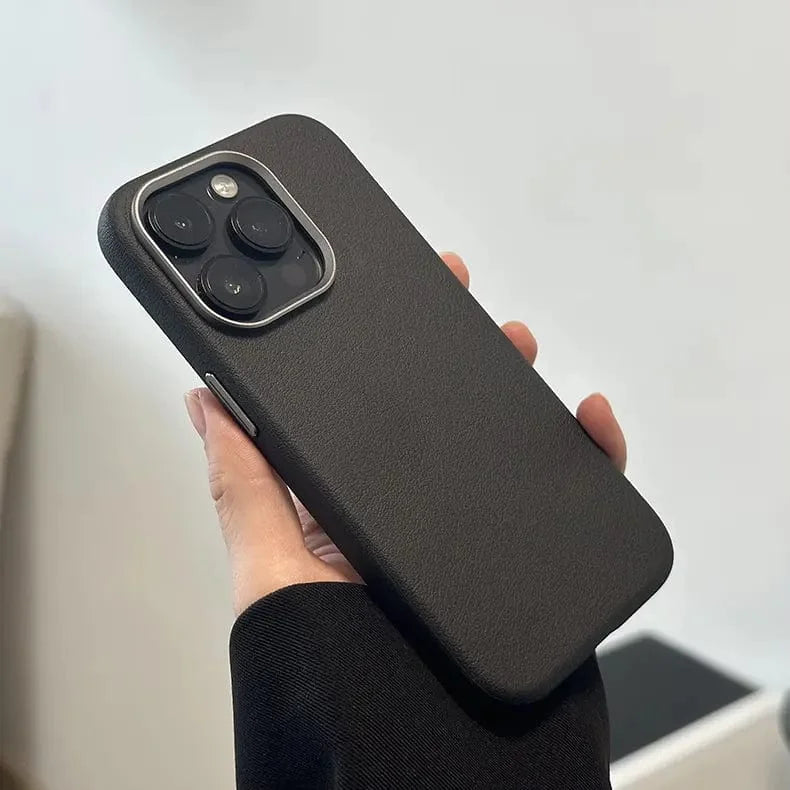 Vegan Leather Metal Button Magsafe Case for iPhone 16