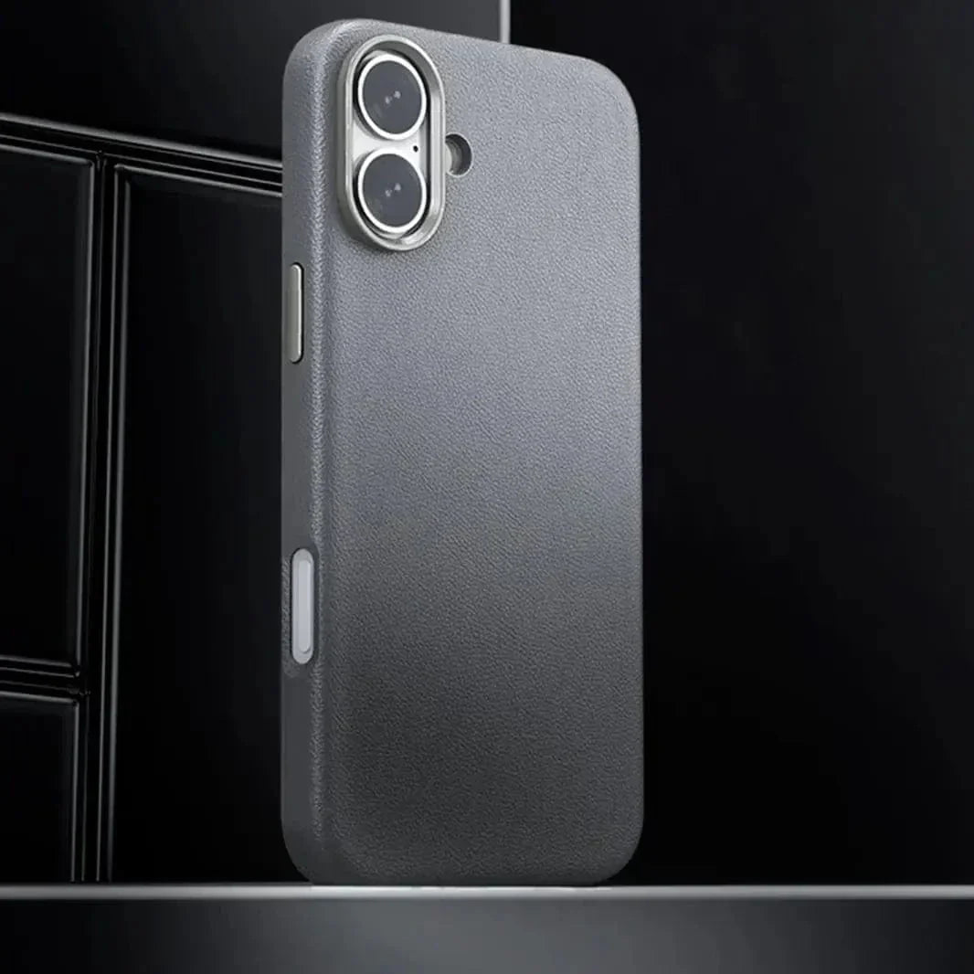 Vegan Leather Metal Button Magsafe Case for iPhone 16 Pro