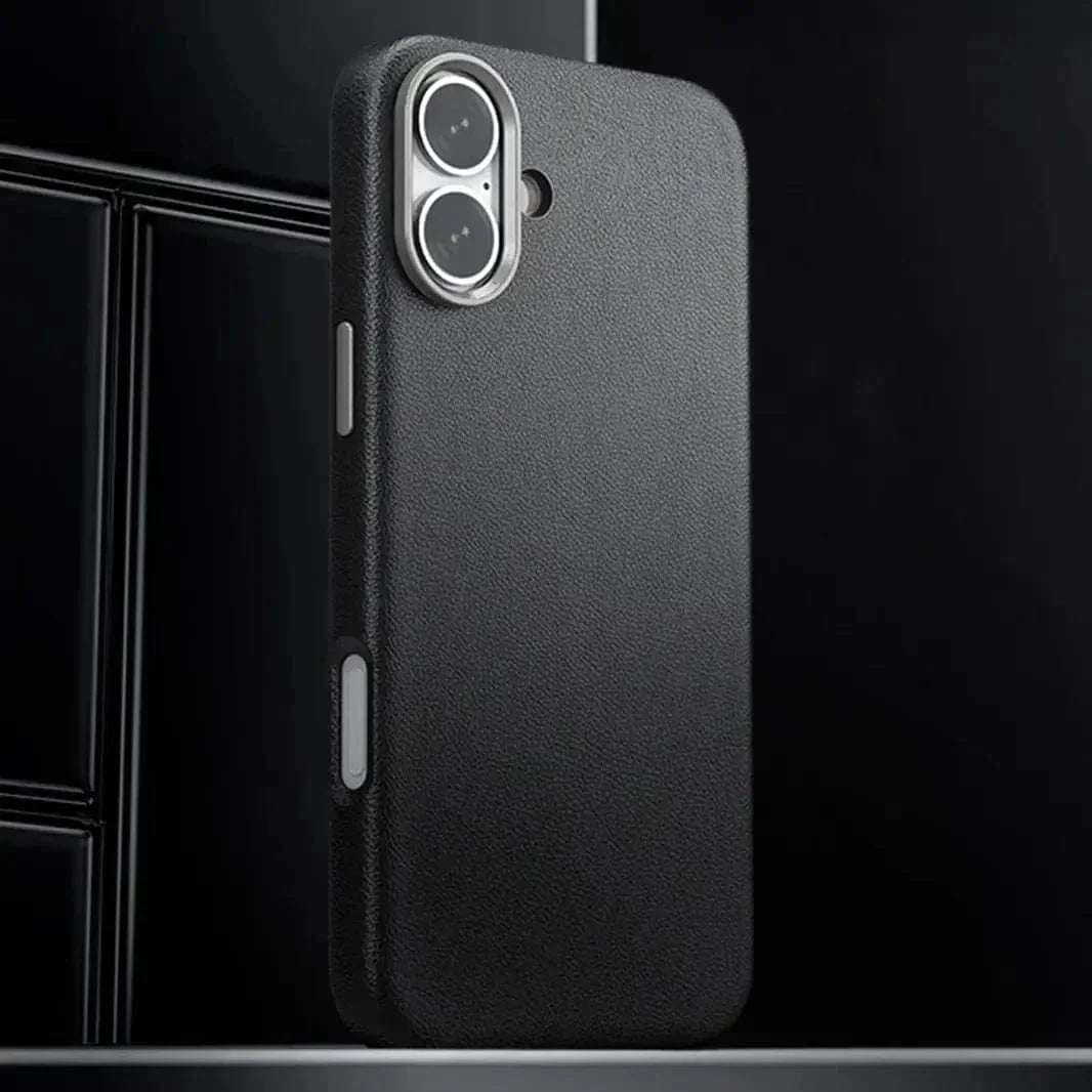 Vegan Leather Metal Button Magsafe Case for iPhone 16 Pro