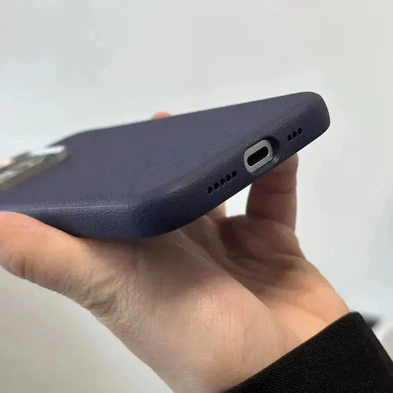 Vegan Leather Metal Button Magsafe Case for iPhone 16 Pro Max