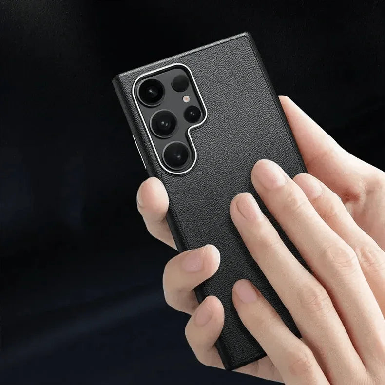 Vegan Leather Metal Button Case for Samsung S24