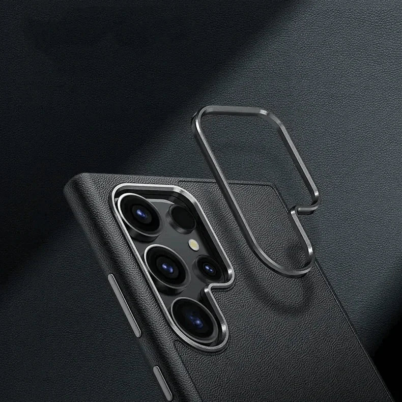 Vegan Leather Metal Button Case for Samsung S24