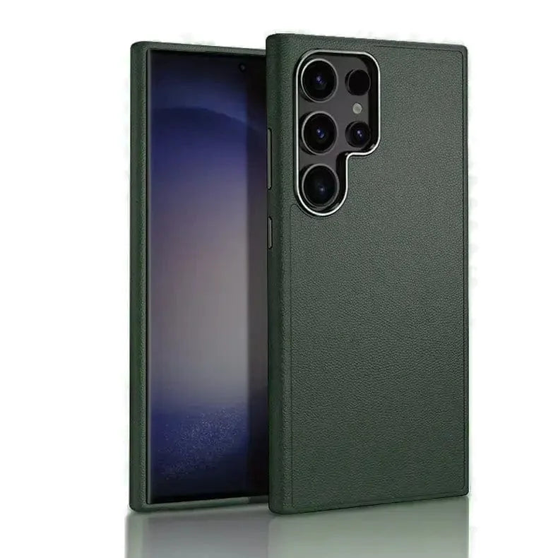 Vegan Leather Metal Button Case for Samsung S24