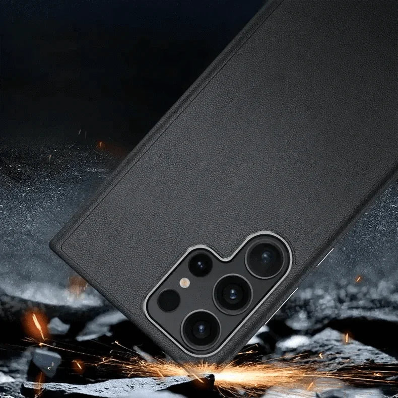 Vegan Leather Metal Button MagSafe Case for Samsung S24 Ultra