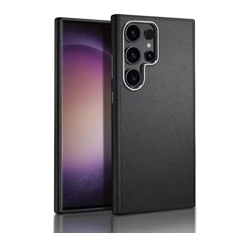 Vegan Leather Metal Button MagSafe Case for Samsung S25 Plus