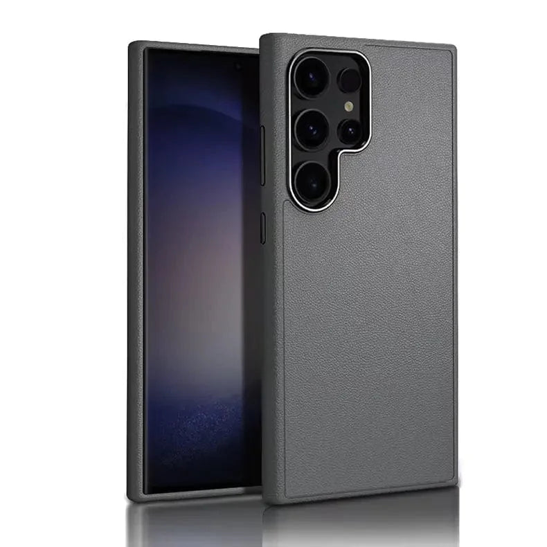 Vegan Leather Metal Button MagSafe Case for Samsung S25 Ultra