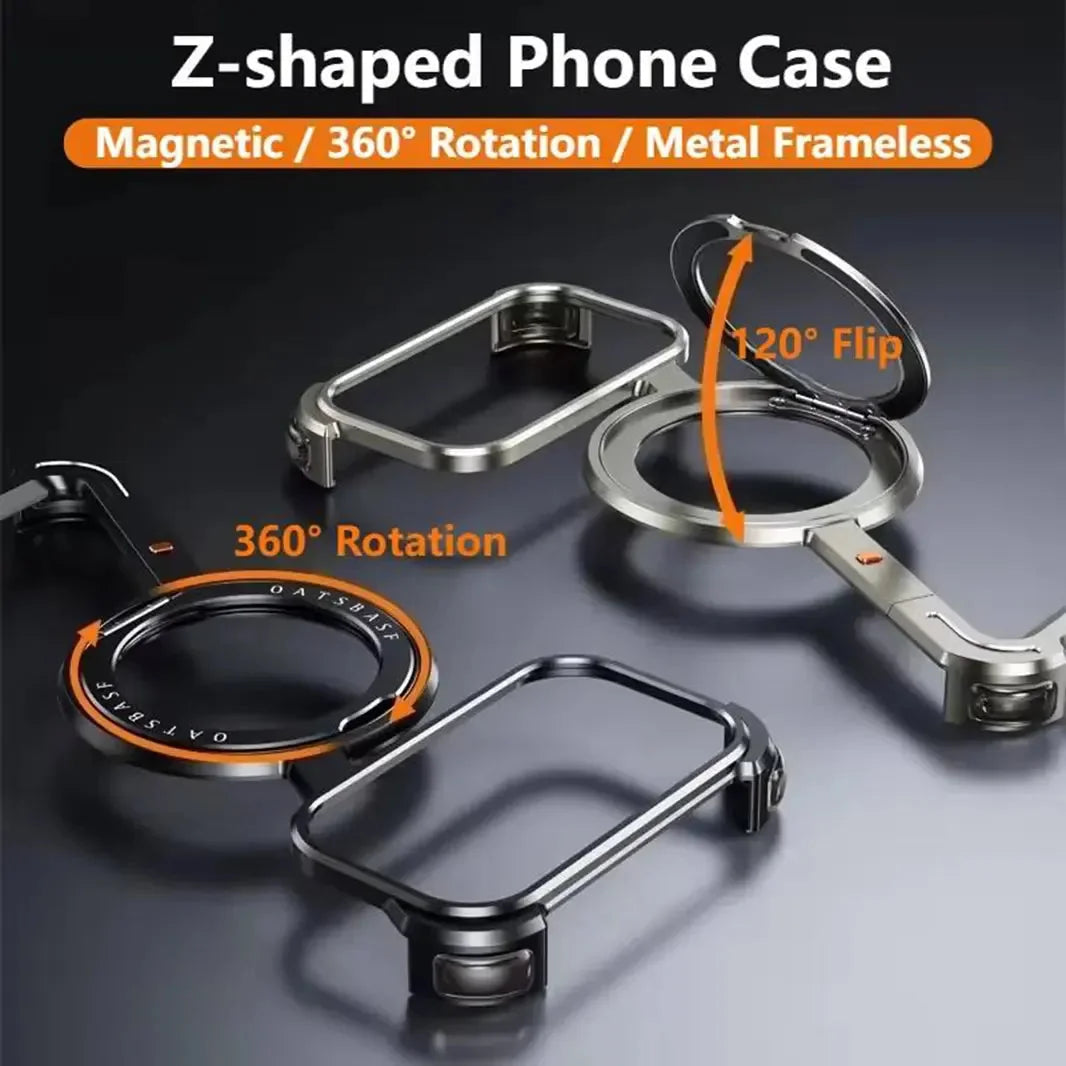 Z-Shaped 360° Rotating Magnetic Holder Aluminum Alloy Frameless Frame for iPhone 17 Pro Max