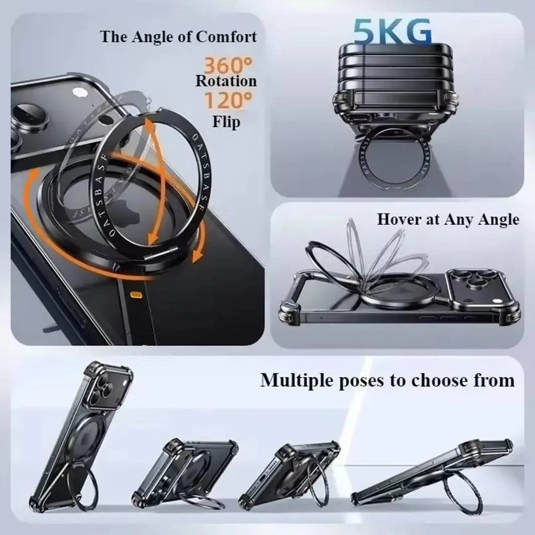 Z-Shaped 360° Rotating Magnetic Holder Aluminum Alloy Frameless Frame for iPhone 17 Pro Max
